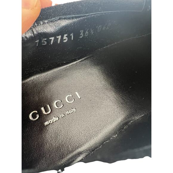 Gucci Jordaan Black Suede Loafers With Crystal Appliqué - Picture 13 of 16